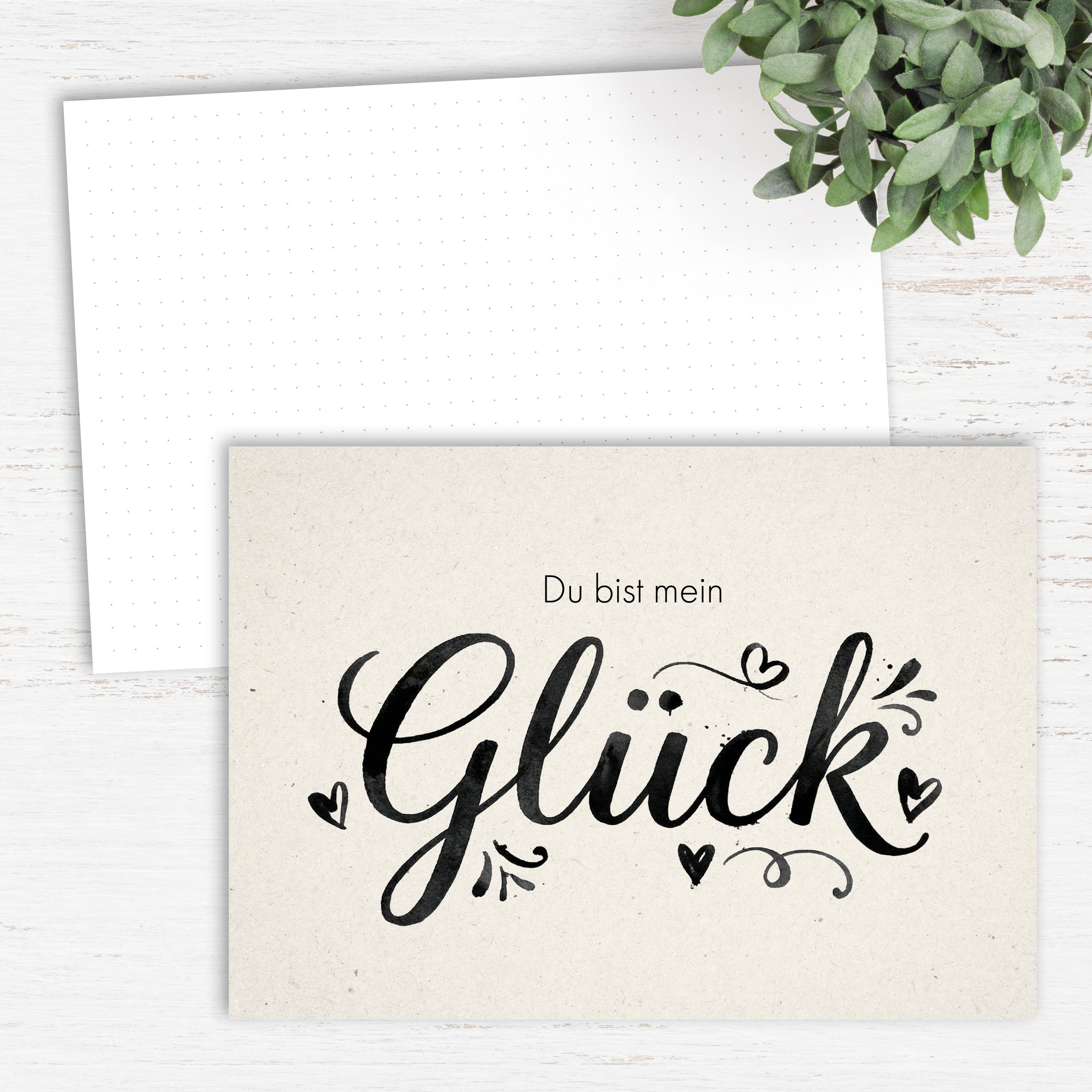 Grußkarte "Du bist mein Glück" | Kalligrafie Grußkarte minimalistisch | Valentinstag, Jahrestag, Hochzeit | unifarben Postkarte DIN A6 - Individuelle Einladung